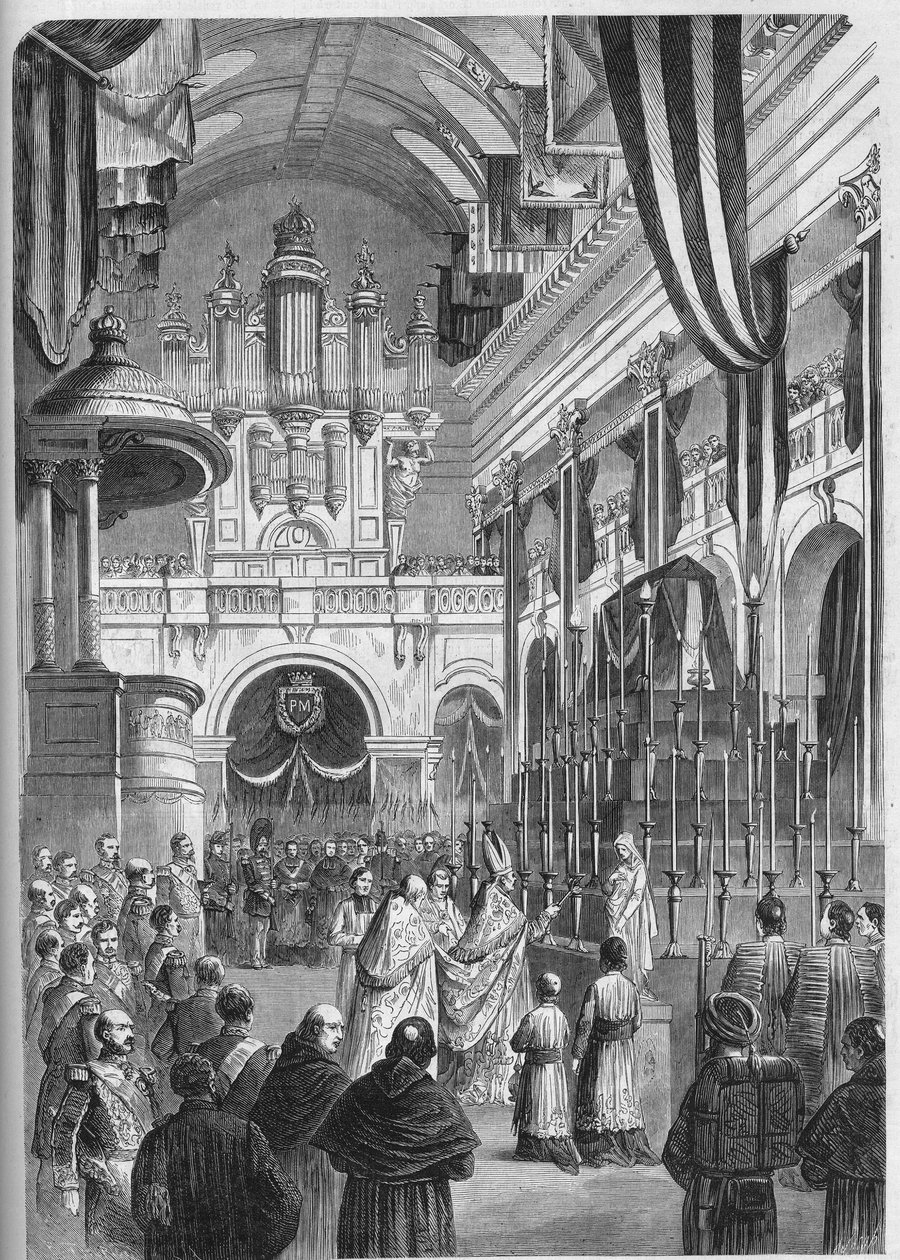 Begrafenis van maarschalk Pelissier, hertog van Malakoff: beroemde uitvaartdienst in de kerk van de Invalides, 9 juni door French School