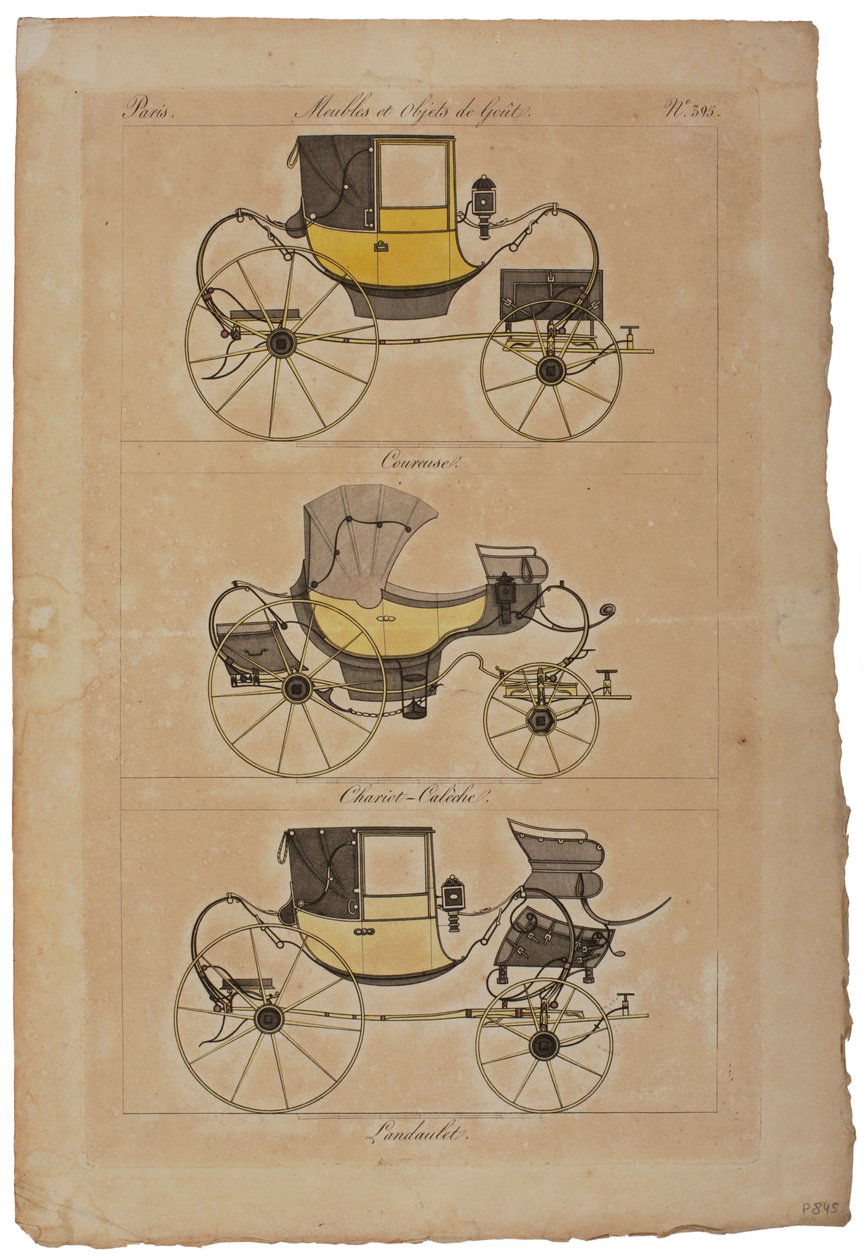 Meubels en smaakvolle objecten, nr. 32, Phaeton Simple (gekleurde gravure) door French School