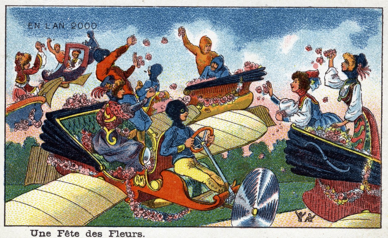 Futuredays: Een negentiende-eeuwse visie op het jaar 2000 - Serie "In het jaar 2000": Een bloemenfeest - Chromolithografie door Villemard door French School