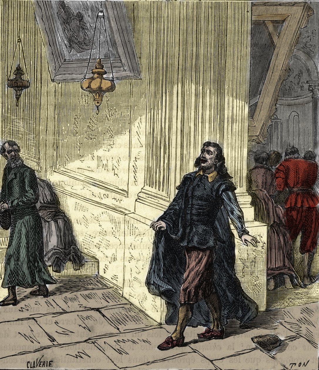 Galileo Galilei (1564-1642), Italiaanse wetenschapper, observeert het slingerende zwaaien van een lamp in de kathedraal van Pisa, Italië, in 1582 - Galileo Galilei genaamd Galilei (1564-1642) observeert de oscillatie van de lamp van de kathedraal van Pisa  door French School