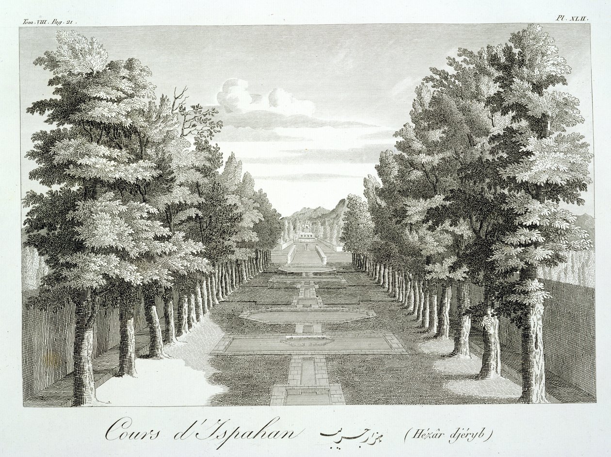 Tuinen bij Tshehar-Bagh, Isfahan, uit Voyages du Chevalier Chardin en Perse, et autres Lieux de l
