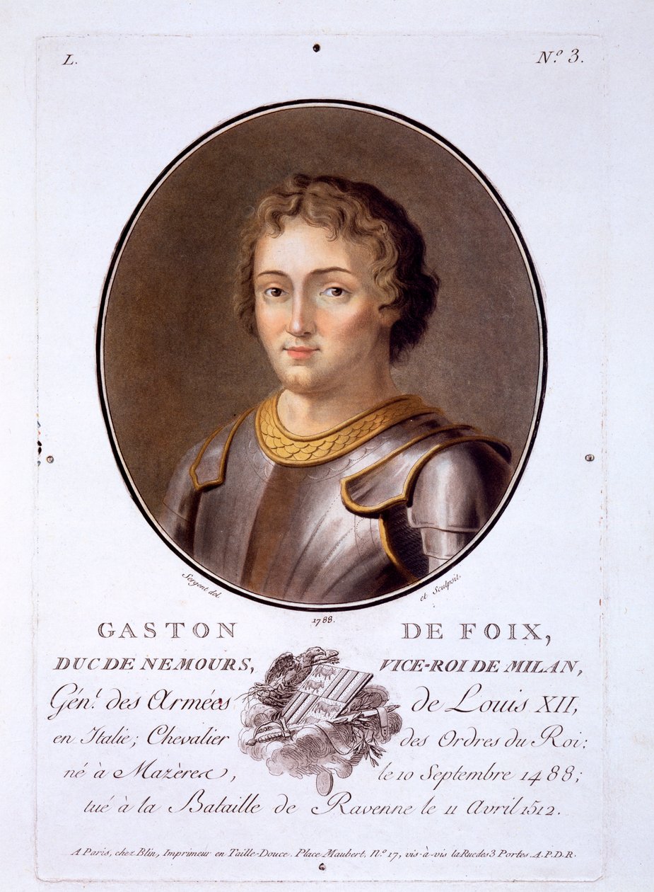Gaston de Foix, Hertog van Nemours, uit Portraits des grands hommes, femmes illustres, et sujets memorables de France, gepubliceerd 1787-92 door French School