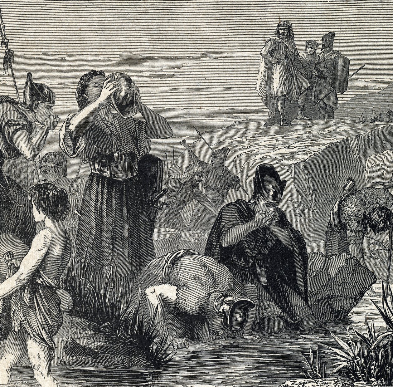 Gideon wordt door God geroepen om de Midianieten te verslaan en kiest zijn soldaten uit degenen die drinken terwijl ze water naar hun mond brengen door French School