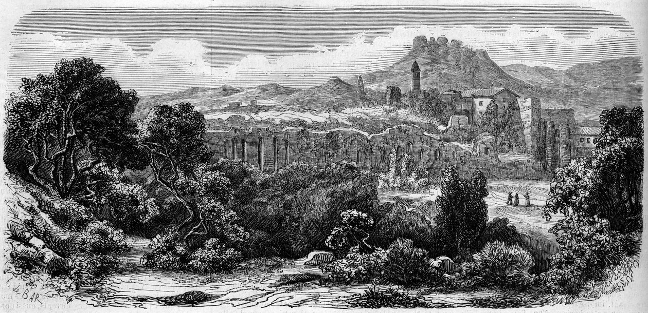 Algemeen overzicht van de ruïnes van de Chartreuse van Laverne (12e eeuw). Var (83) door French School
