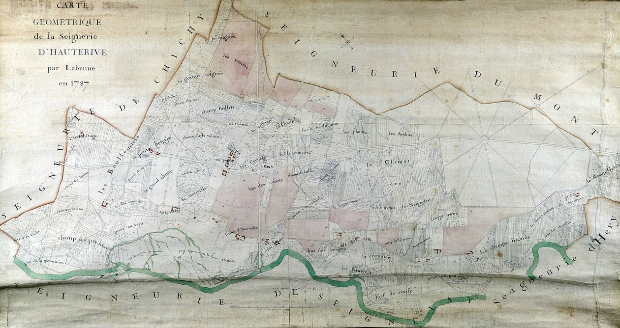 Geometrische kaart van de heerlijkheid Hauterive door Labrune in 1787 door French School