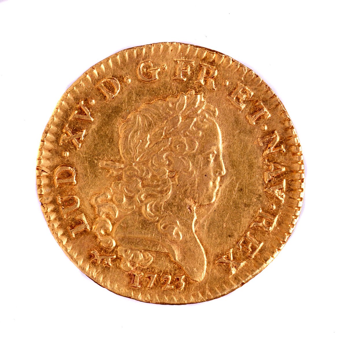 Gouden Franse Louis, regeerperiode van koning Lodewijk XV (1715-1774) 1723 Diam. 2,3 cm Napels, archeologisch museum door French School