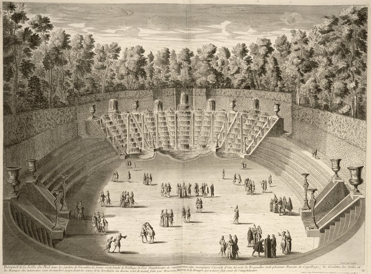 Bos van de Salle du Bal, Versailles, uit Les Plans, Profils et Elevations des Ville et Chateau de Versailles, gegraveerd door Lucas, gepubliceerd ca. 1715 door French School