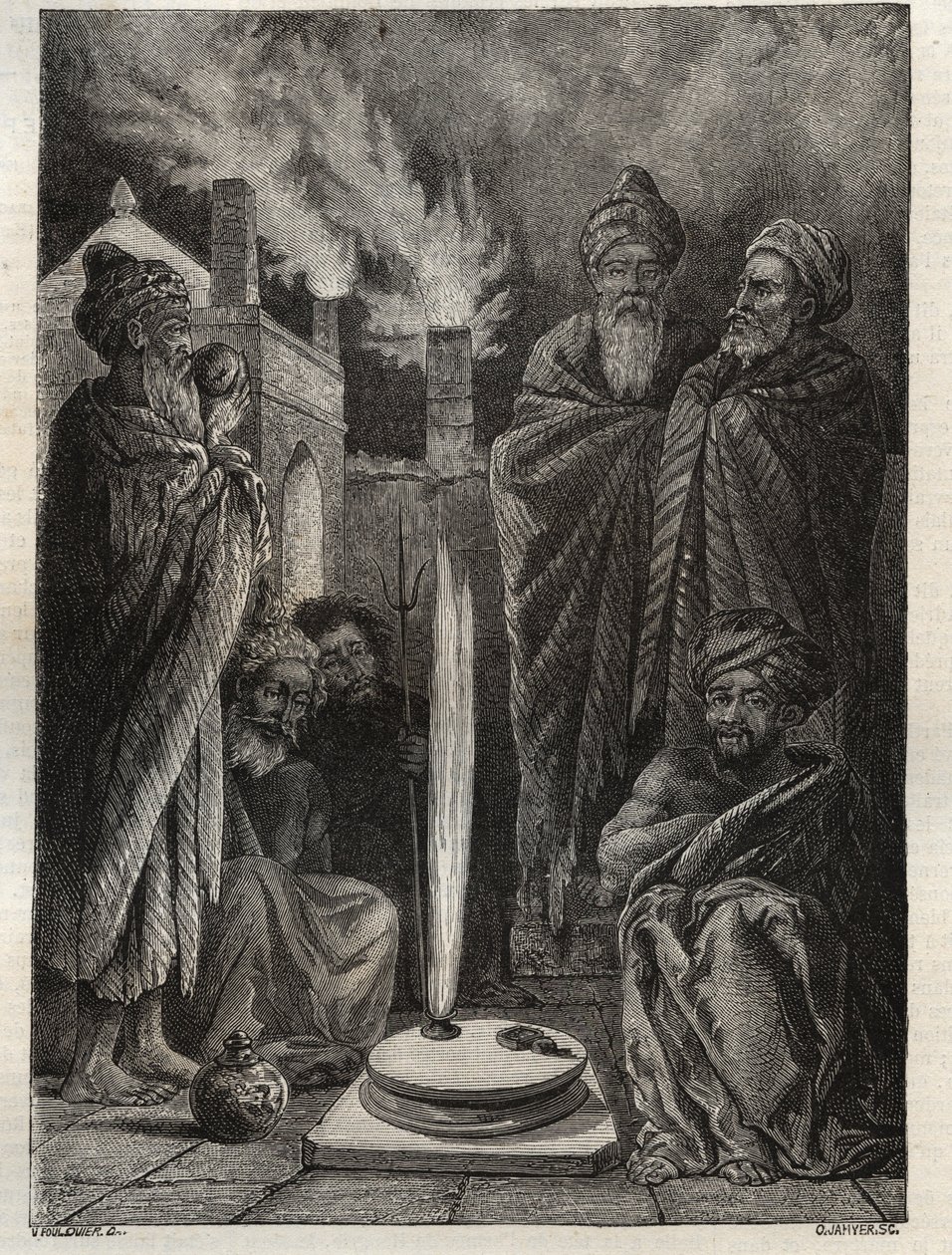 Guebre (of Zoroastrian) bij Baku (Baku, Azerbeidzjan) - Vuuraanbidders - Nieuwe Nationale Encyclopedie door Maurice La Charest - 1870 door French School