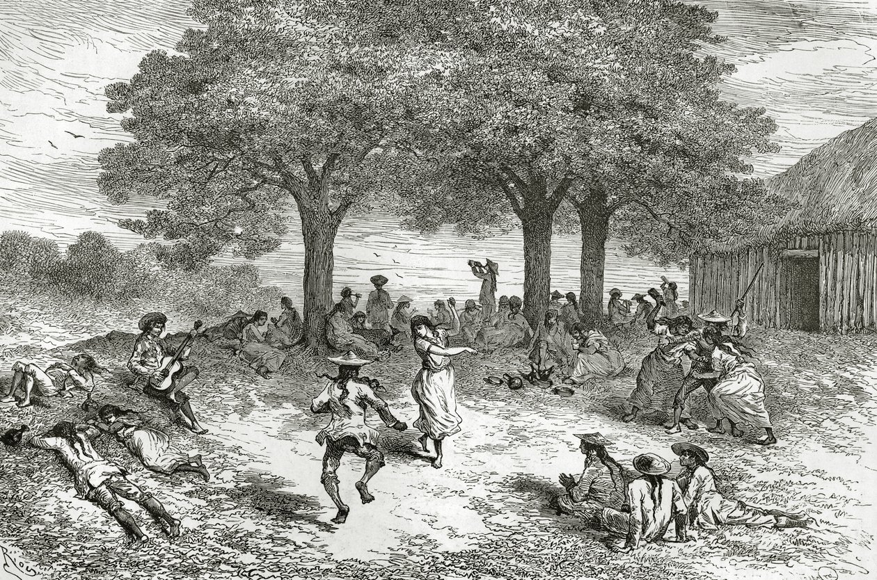 Oogst van Coca, Peru, illustratie uit Le Tour du Monde magazine, 1877 door French School