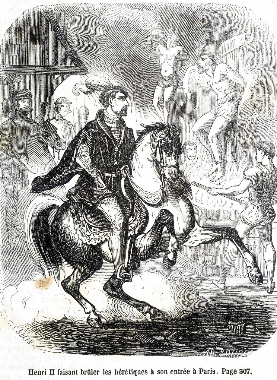 Henri II (1519 - 1559) laat ketters verbranden bij zijn intocht in Parijs - in 
