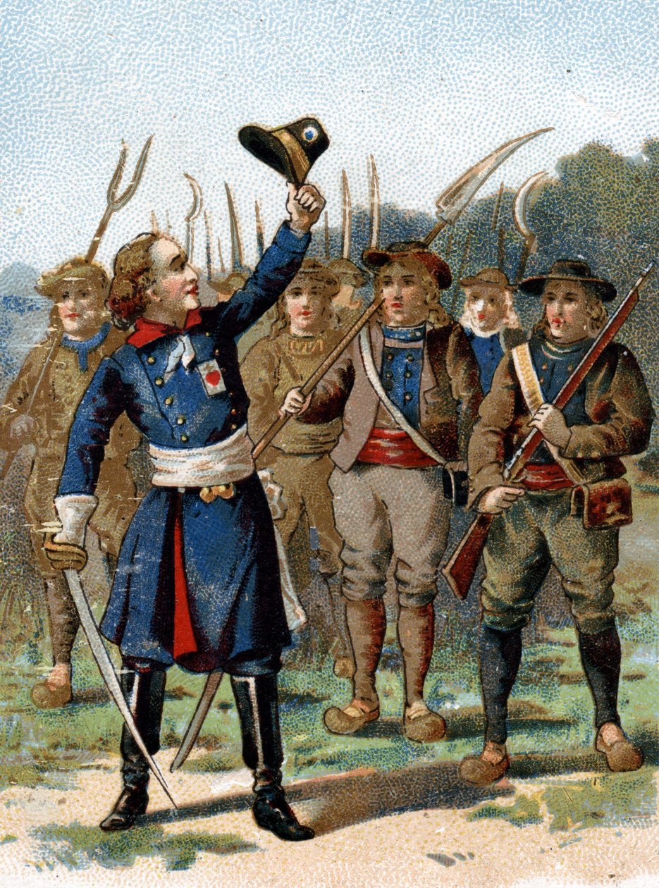 Henri du Vergier, graaf van La Rochejaquelein (of Verger de La Rochejacquelein) (1772-1794), hoofd soldaat. Hij heeft een marker op zijn borst. door French School