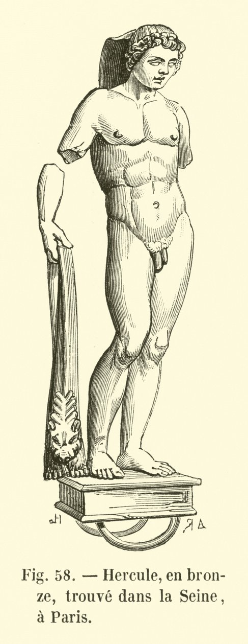 Hercules, in brons, gevonden in de Seine, Parijs (gravure) door French School
