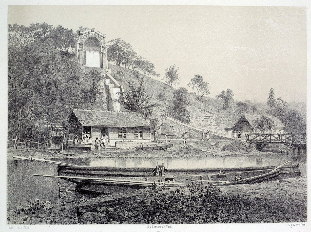 Geschiedenis van de Franse koloniën: uitzicht op het waterkasteel of Gueydon-kanaal in Fort de France in Martinique (Antillen), eind 19e eeuw door French School