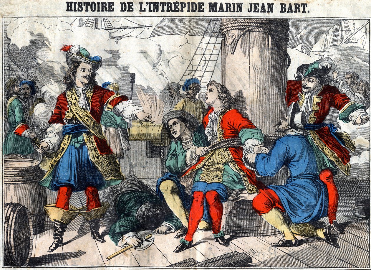 Geschiedenis van de onverschrokken zeeman Jean Bart. Jean Bart, Franse kaper. Epinal afbeelding eind 19e eeuw. door French School