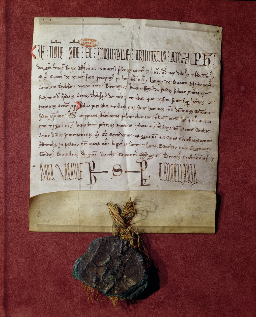 Hulde aan koning Filips II (1165-1223) van Simon de Montfort (c.1160-1218) voor de gebieden die in beslag zijn genomen van Raymond VI (1197-1249) c.1216 door French School