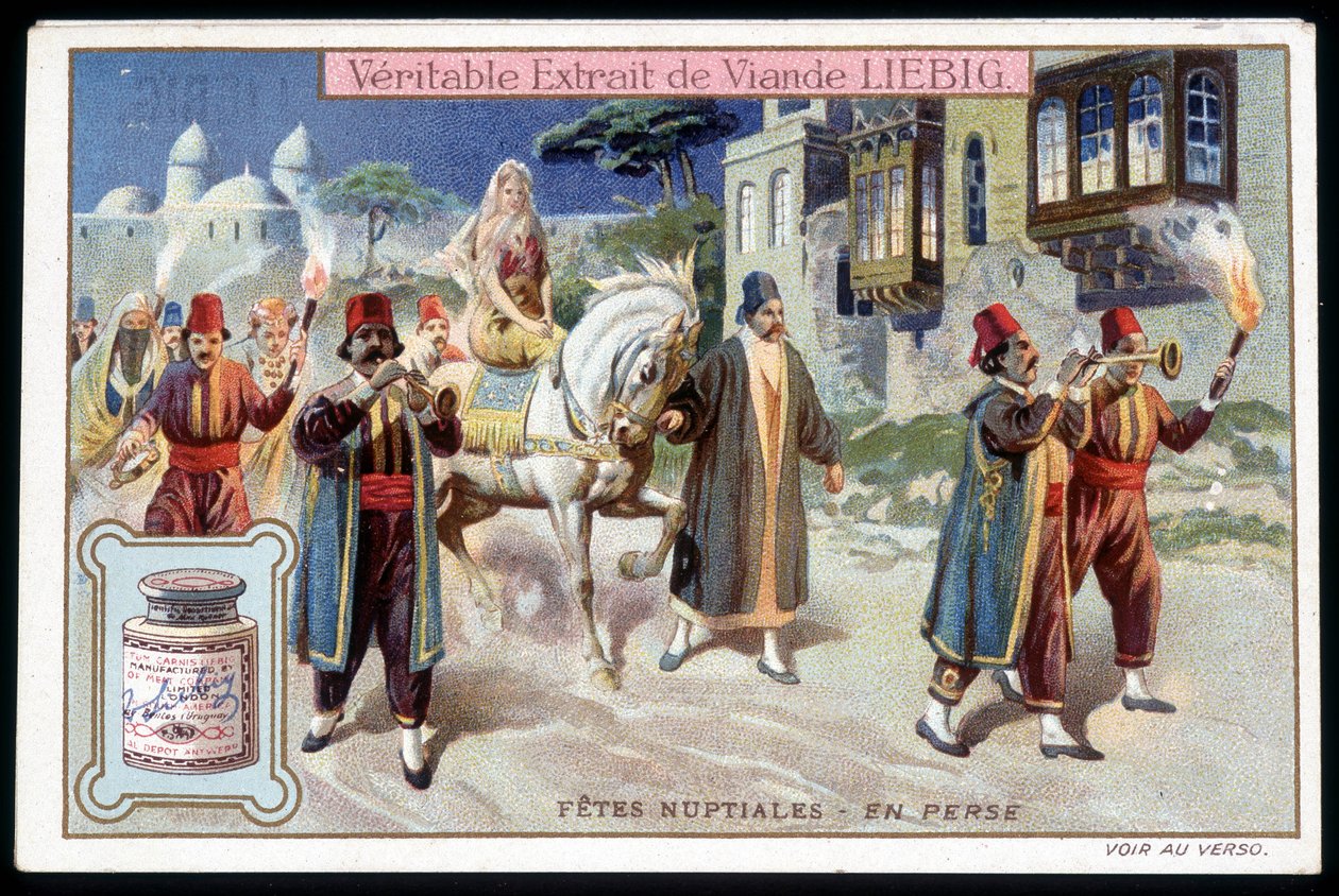 Huwelijksreis in Perzië - chromo. Liebig, v. 1895 door French School