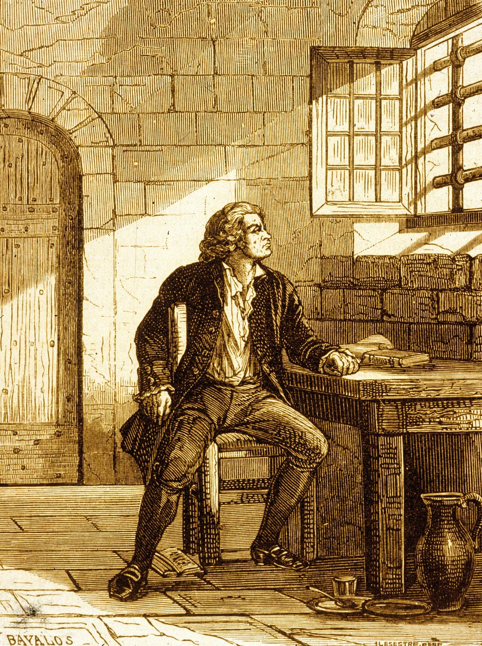 Honore-Gabriel Riquetti, Graaf van Mirabeau in het Fort de Joux in 1775 (gravure) door French School