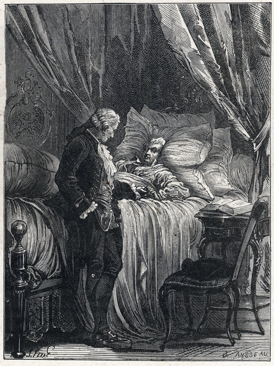 Honoré Gabriel Riqueti, Graaf van Mirabeau (1749-1791) op zijn sterfbed met zijn dokter, Georges Cabanis (1757-1808) in 1791 door French School
