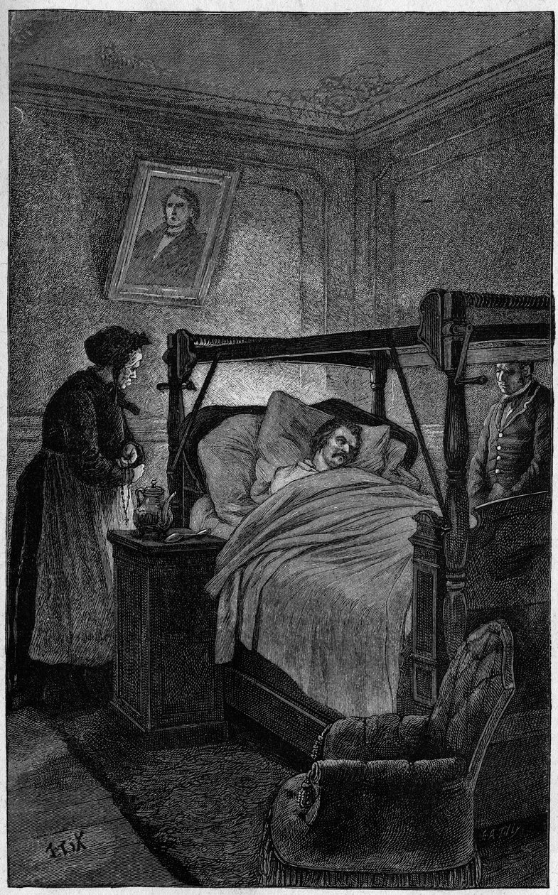 Honoré de Balzac (1799-1850), een Franse schrijver, op zijn sterfbed in 1850 door French School