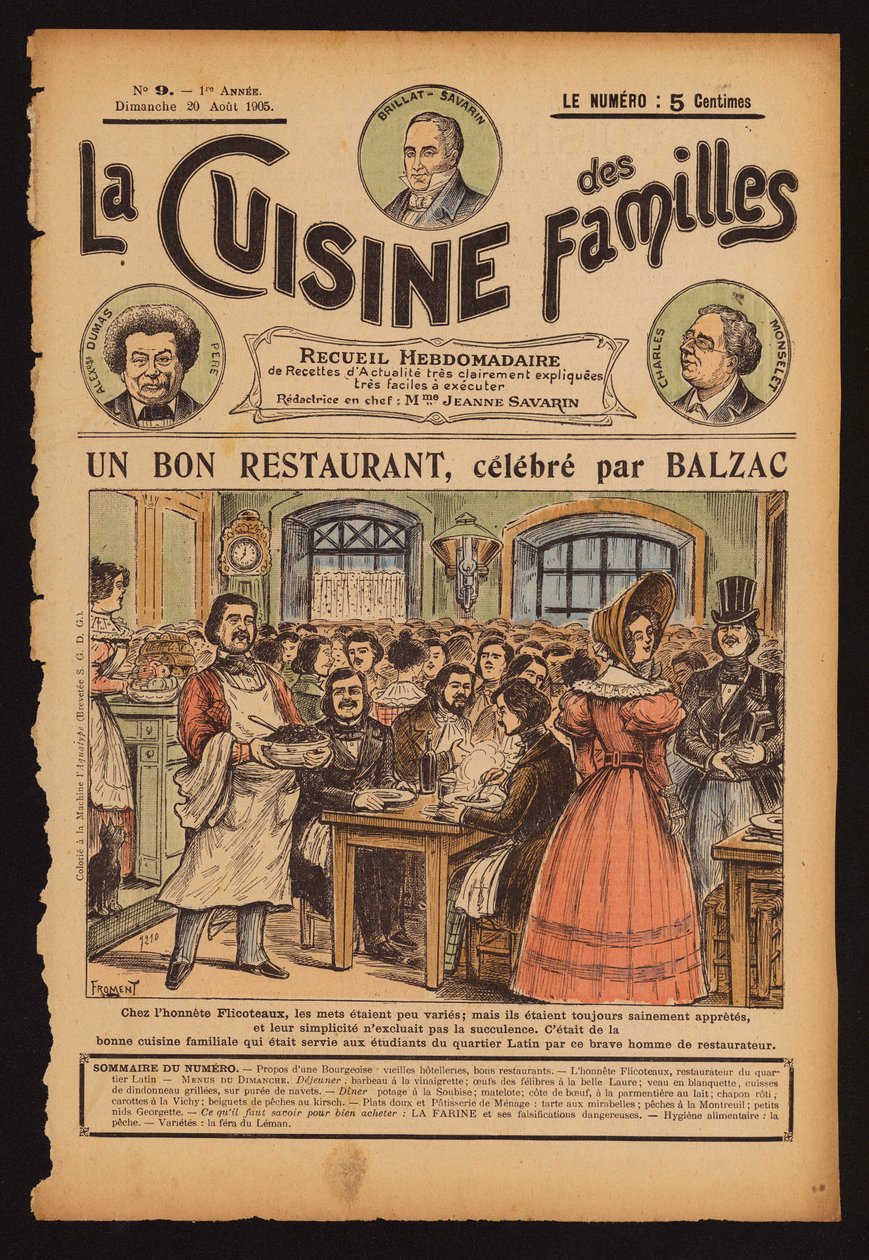 Honore de Balzac dineert in Flicoteaux, restaurant in Parijs (ingekleurde gravure) door French School