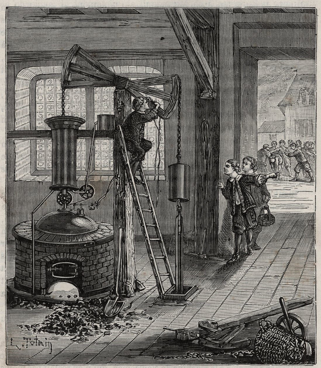 Humphrey Potter, verantwoordelijk voor het openen en sluiten van de kleppen van Thomas Newcomen