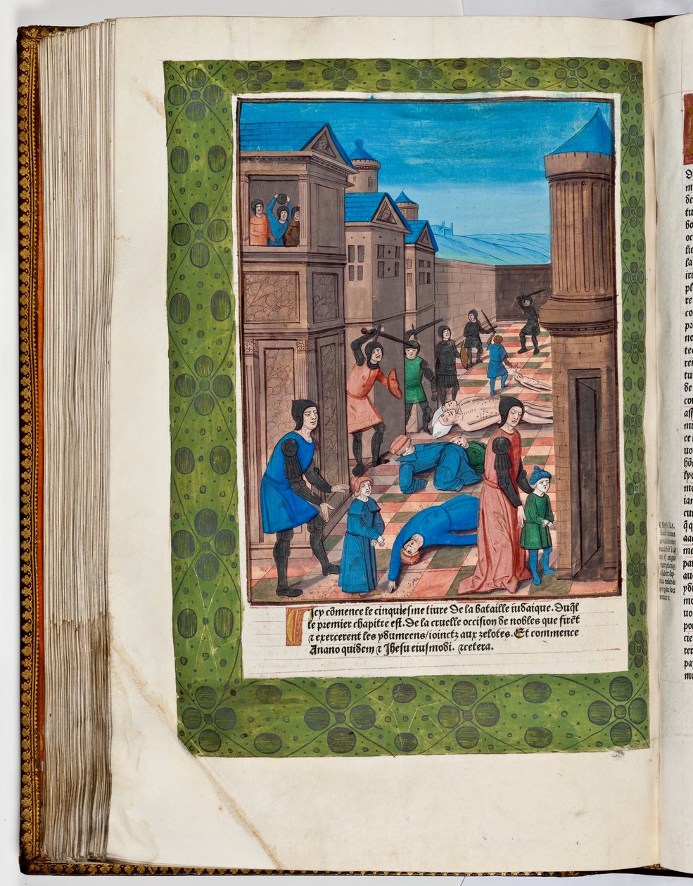 Idumeërs komen in opstand tegen Rome door de opperpriesters Ananus en Jezus te vermoorden, 68 AD (handgekleurde prent) door French School