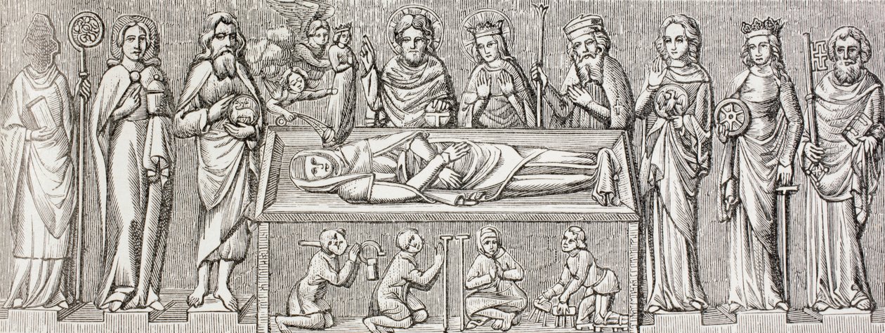 Illustratie naar het bas-reliëf op het graf van Elisabeth van Hongarije, uit 