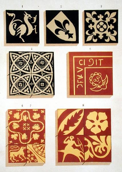 Illustratie van 13e-eeuwse keramische patronen uit een decoratiebronboek door French School