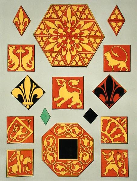 Illustratie van 13e-eeuwse keramische patronen uit een decoratiebronboek door French School