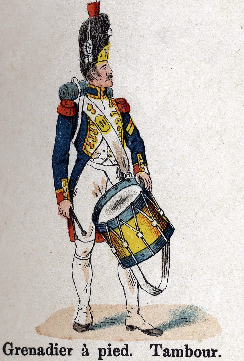 Keizerlijke Garde Napoleon I: Grenadier te voet - Trommel. Plaat uit het boek Les Uniforms de l