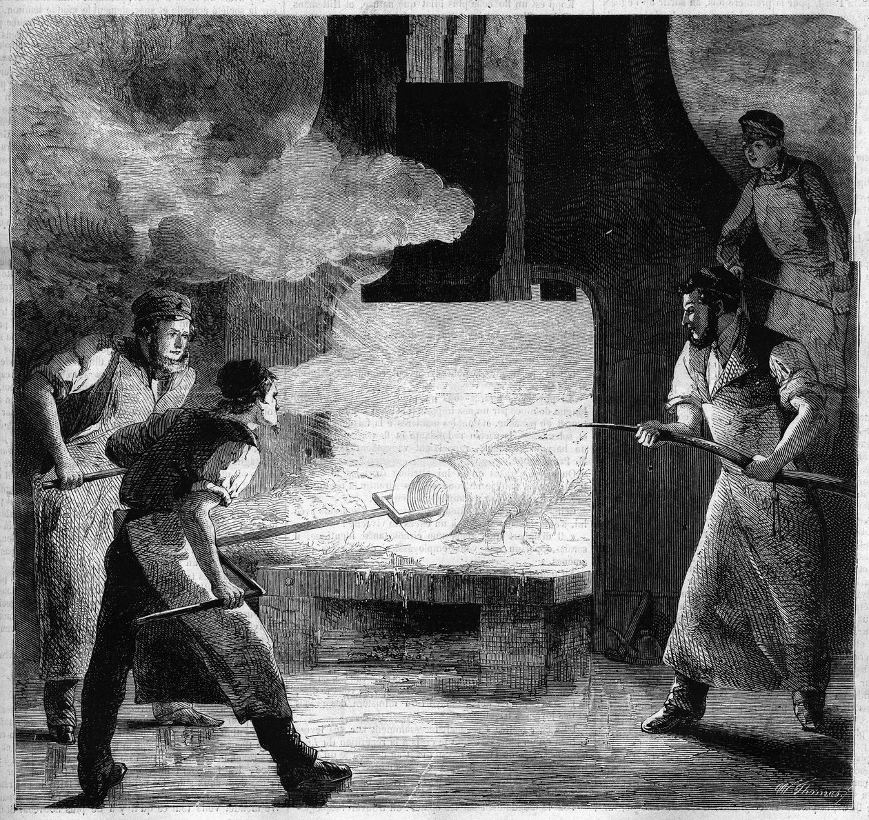 Keizerlijke gieterij van Douai, vervaardiging van een vat in stalen staaf. gravure door French School