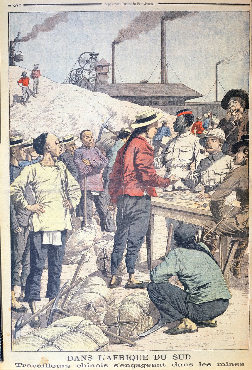 Import van Chinese arbeiders om te werken in de goudmijnen van Zuid-Afrika in 1904, illustratie uit Le Petit Journal, 1904 door French School