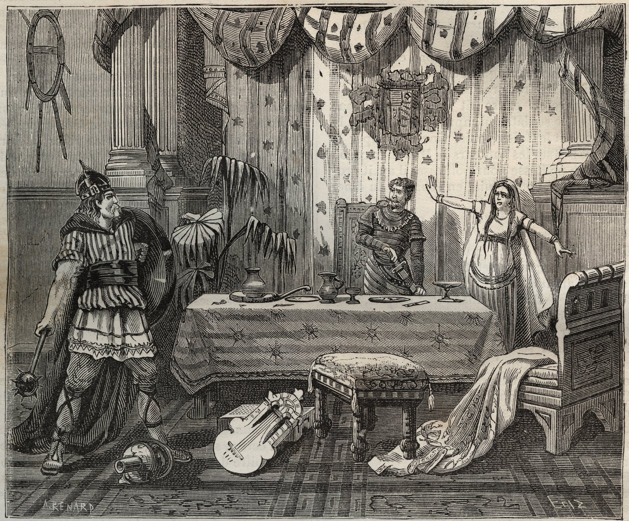 In 978 betrad Lotharius (941-986), koning der Franken, het paleis van Otto II van het Heilige Roomse Rijk (955-983) en zijn vrouw Theophano in Aken, maar de keizerlijke familie wist te ontsnappen. illustratie door French School