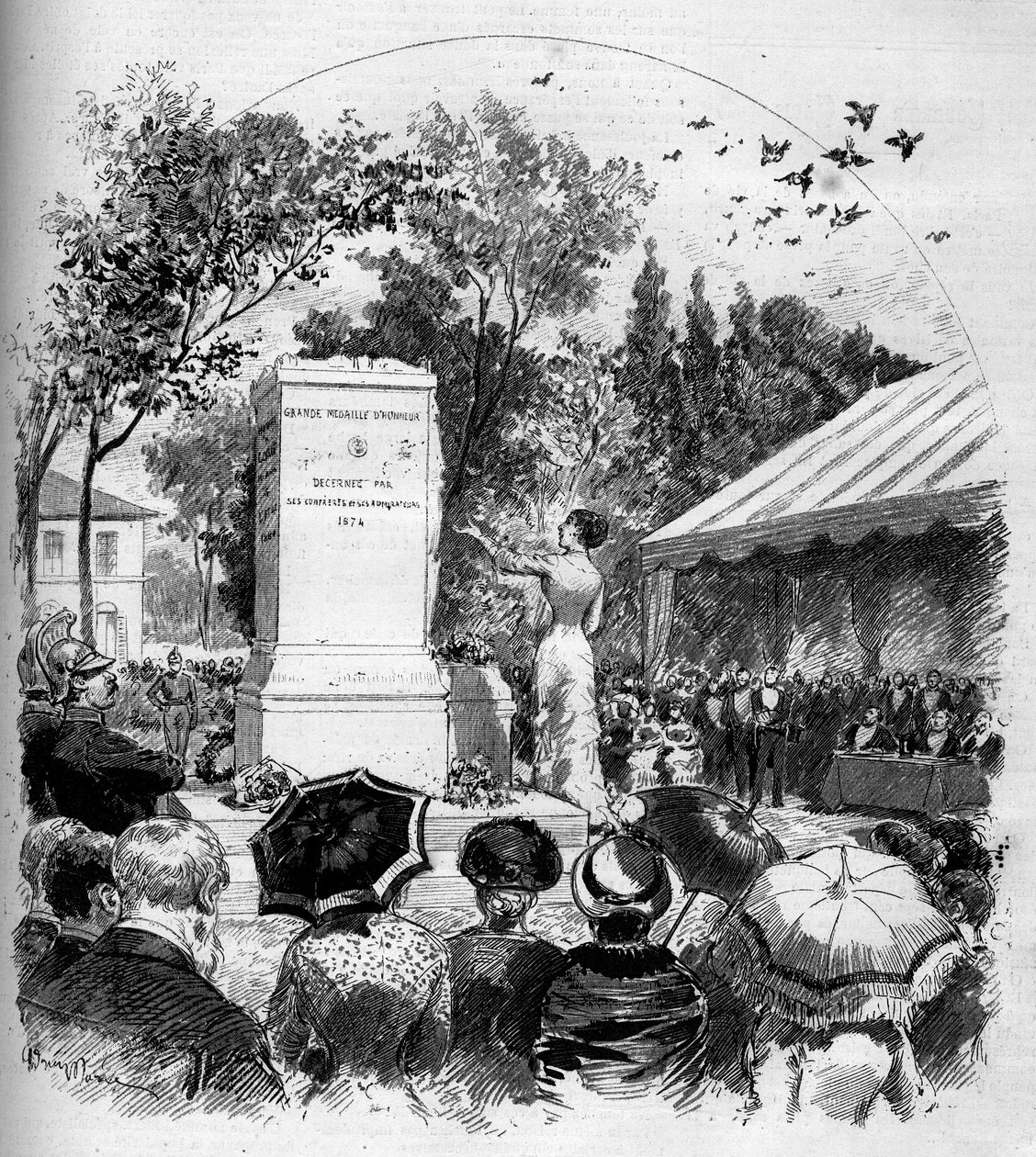 Inhuldiging van het monument gewijd aan de schilder Jean Baptiste Camille Corot (1796-1875) in Ville d