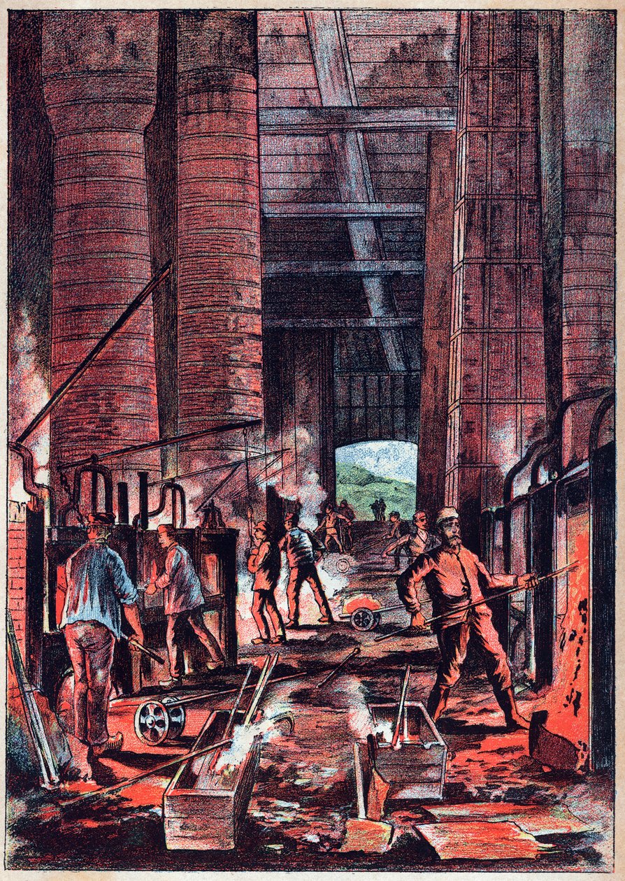 Industriële Revolutie - Puddling oven - Puddler Ovens (Puddlage) - Gravure in 