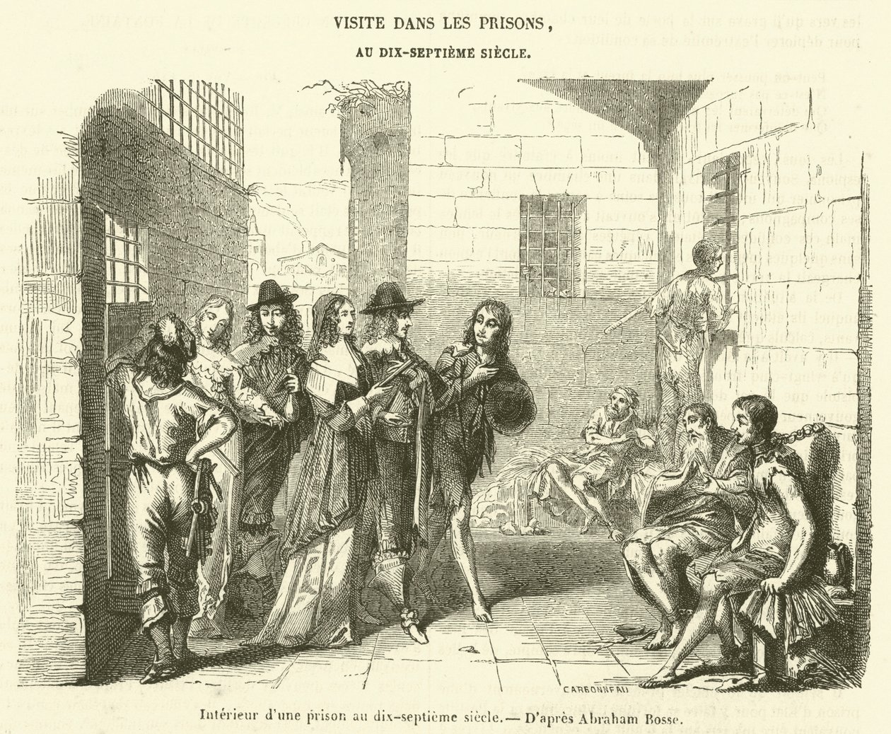 Interieur van een gevangenis in de zeventiende eeuw (gravure) door French School