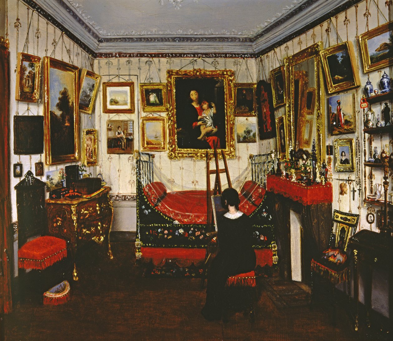 Interieur van een kamer met een dame die schildert, 1850 door French School