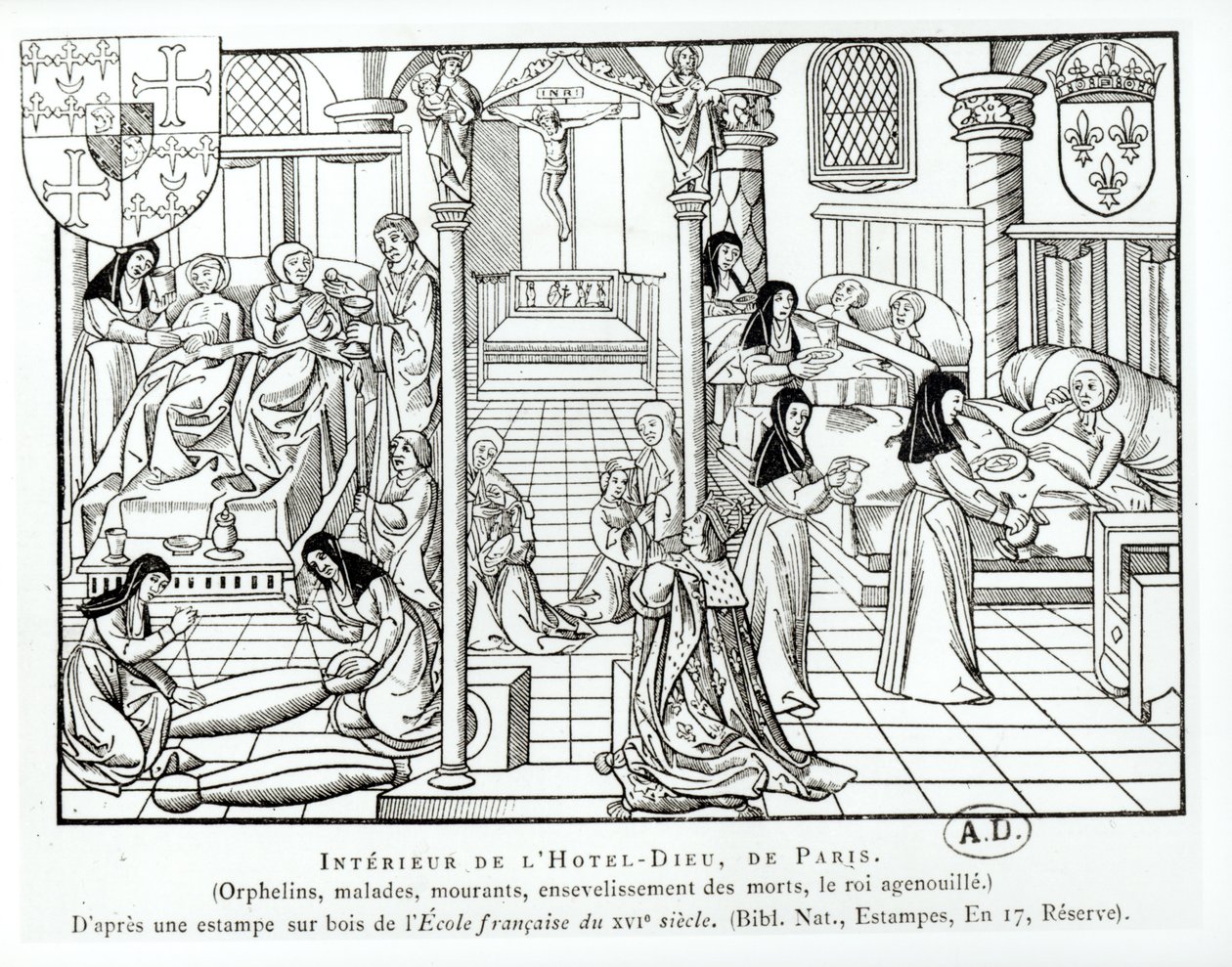 Interieur van het Hotel Dieu ziekenhuis door French School