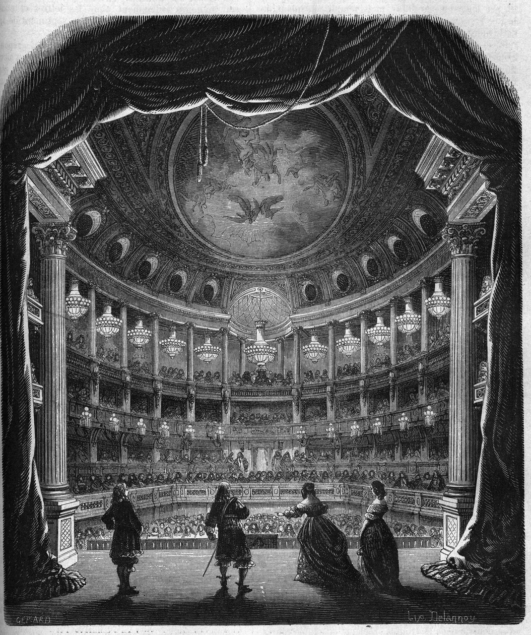 Interne weergave van het theater van het kasteel van Versailles. Gravure uit 1867-1868. door French School
