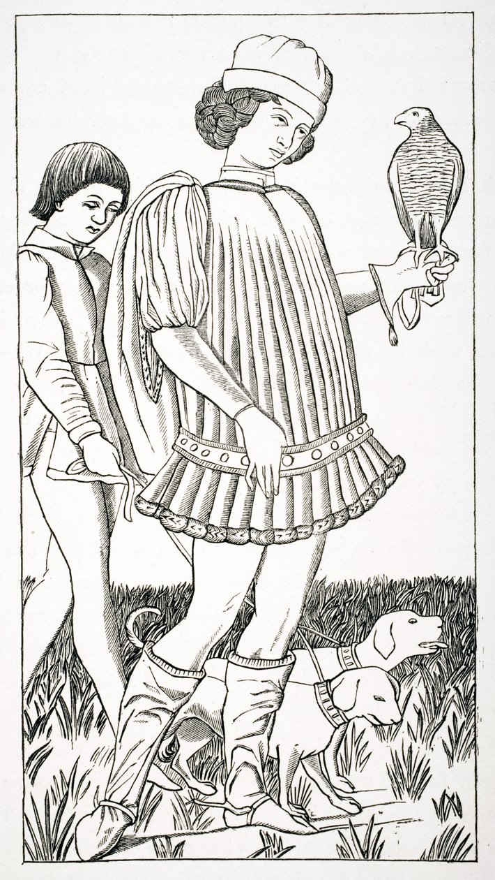 Italiaanse Edelman met een Havik, naar een speelkaart gegraveerd op koper, c.1460, uit 