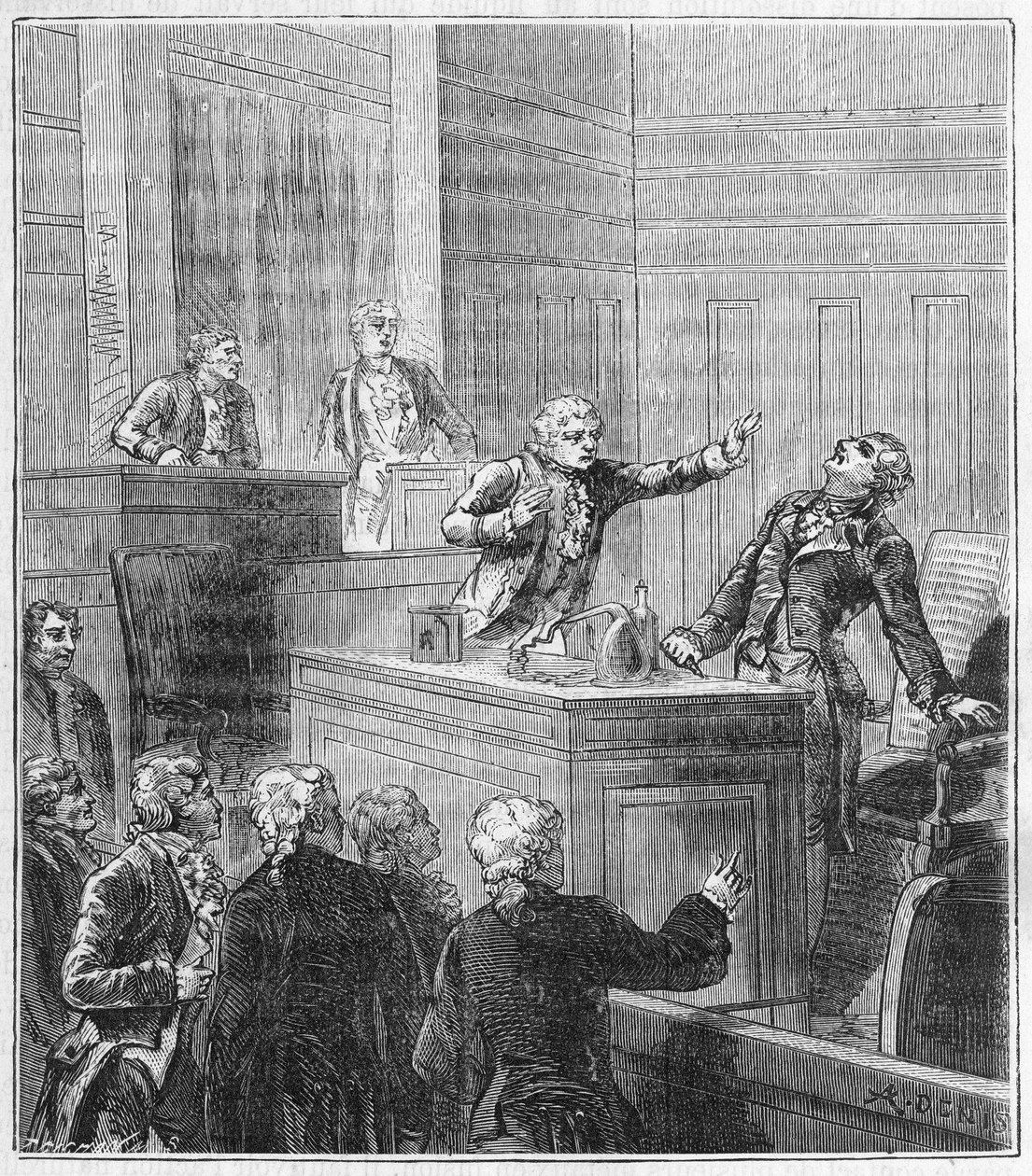 James Price vergiftigde zichzelf tijdens de vergadering van de Royal Society. Gravure in 