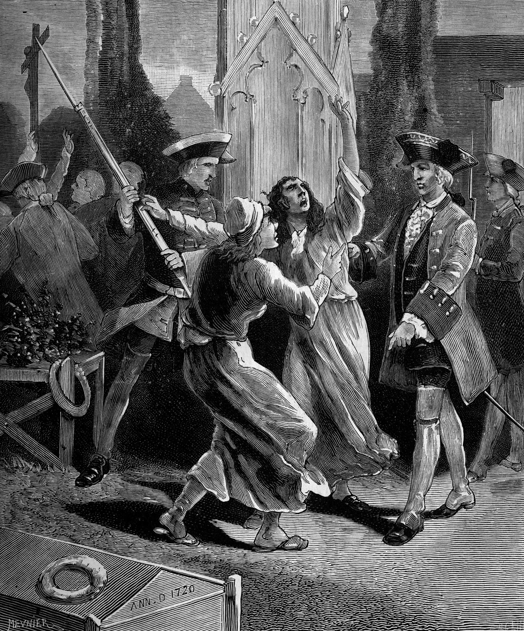 Jansenisme: de convulsionairen (jansenistische fanatici) jagen uit de begraafplaats Saint Medard onder Lodewijk XV door French School