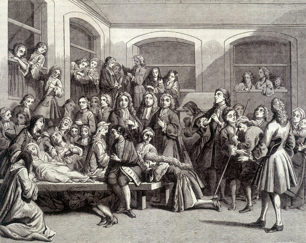 Jansenisme: de convulsionairen van de begraafplaats Saint-Médard op het graf van diaken Paré (1690 - 1727) waar 