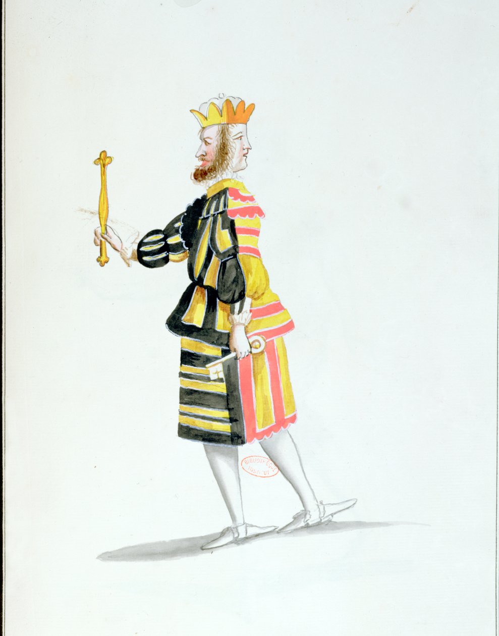 Janus kostuum voor het Ballet de la Nuit door Jean-Baptise Lully (1632-87) gedanst door Lodewijk XIV, 23 februari 1653 door French School