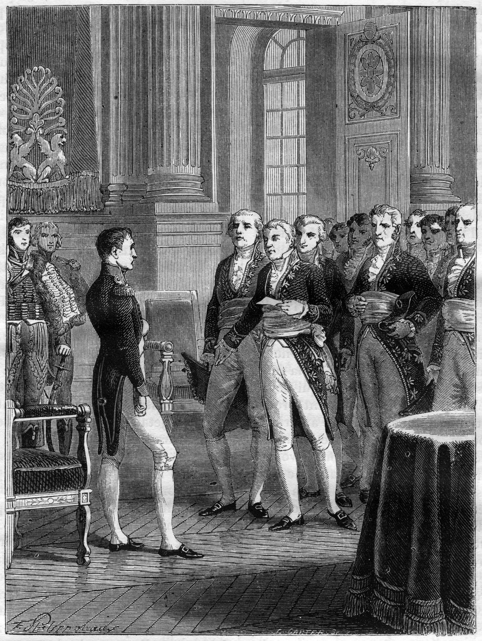 Toespraak van Jean-Pierre-Louis de Fontanes met de Eerste Consul Napoleon Bonaparte ter gelegenheid van de voltooiing van het Burgerlijk Wetboek, Parijs door French School