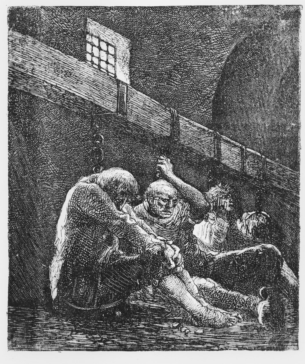Jean Valjean in de Gevangenis, Illustratie uit Les Miserables, door Victor Hugo, 1865 door French School