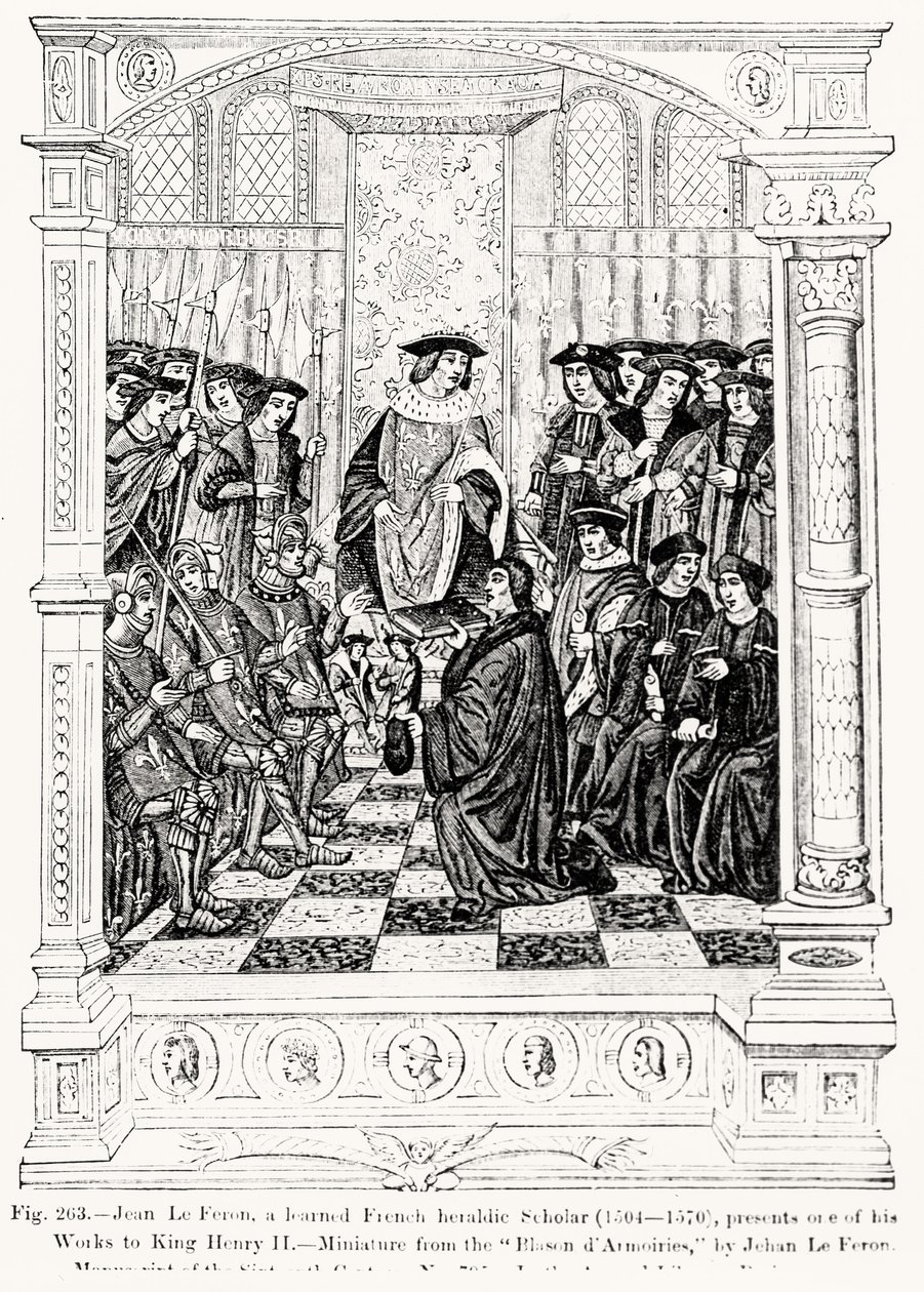 Jean le Feron (1504-70) presenteert een van zijn Werken aan Koning Hendrik II (1519-89) uit Blason d
