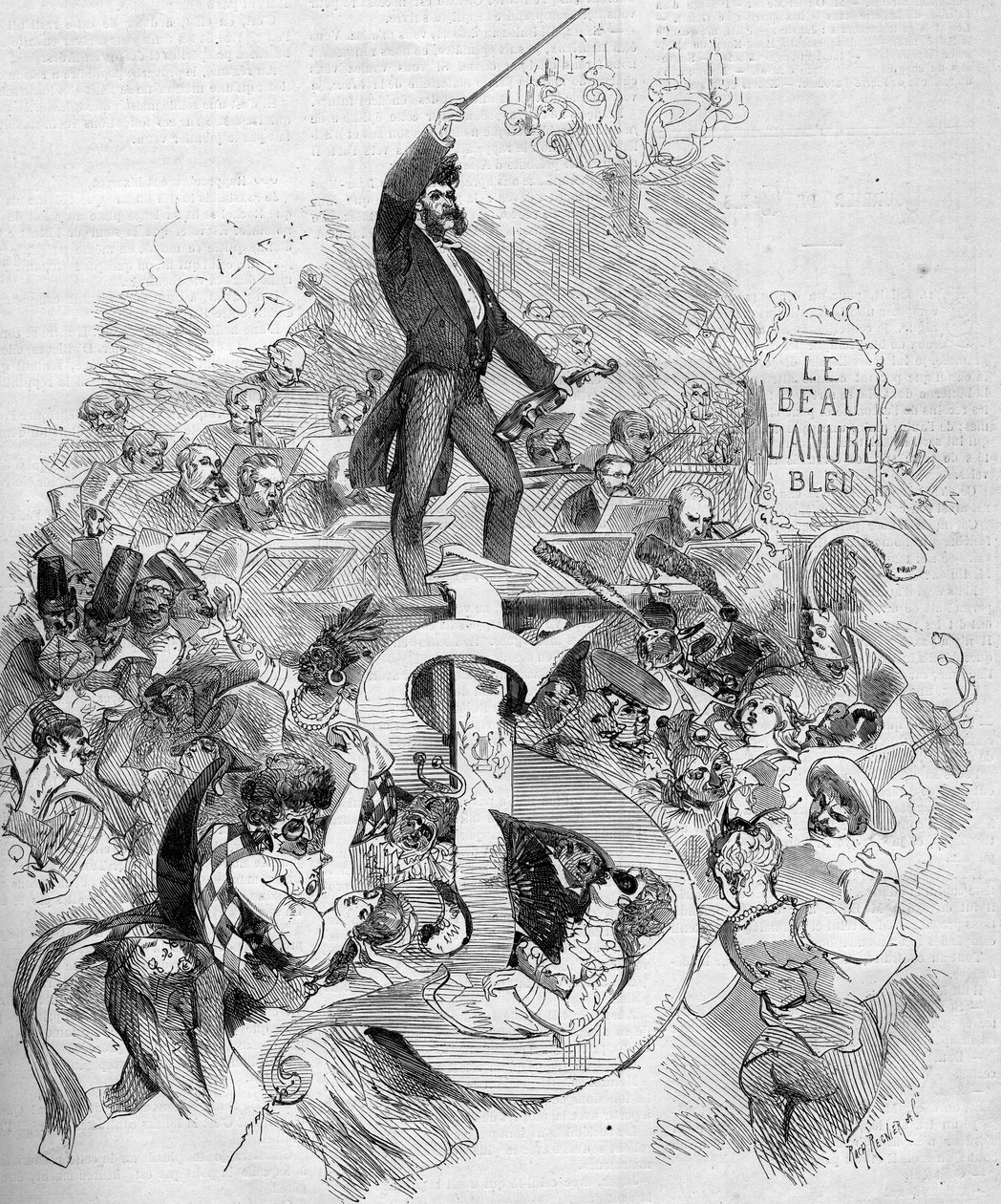 Johann Strauss de jonge (1825-1899), met de viool, tijdens een gemaskerd bal in de Opera van Parijs door French School