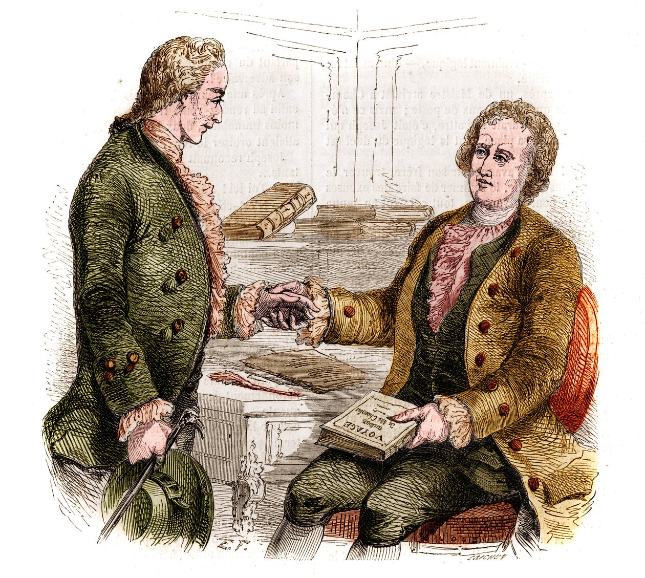 Joseph de Maistre (1753-1821), Franse politicus, schrijver en filosoof, en graaf Xavier de Maistre (1763-1852), Franse officier en schrijver met het eerste exemplaar van 