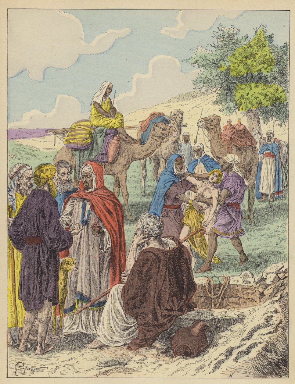 Jozef verkocht door zijn broers (kleurenlitho) door French School